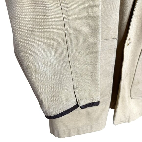 Vintage 90s Men's Khaki Canvas Sport Coat w/ Brown Elbow Patches, Size Large - Picture 3 of 9